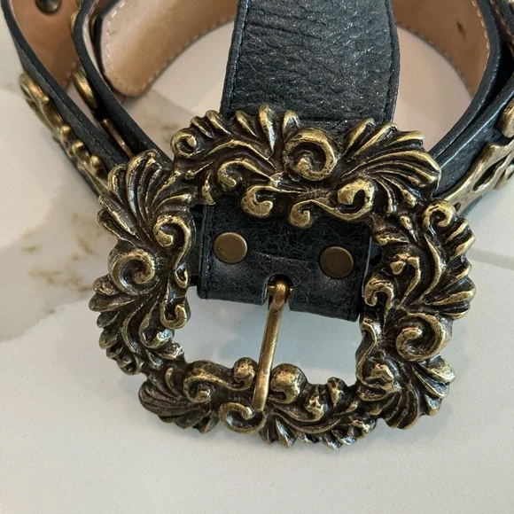 Leatherock - Black/ Brass Leather Belt. - Picture 4 of 9